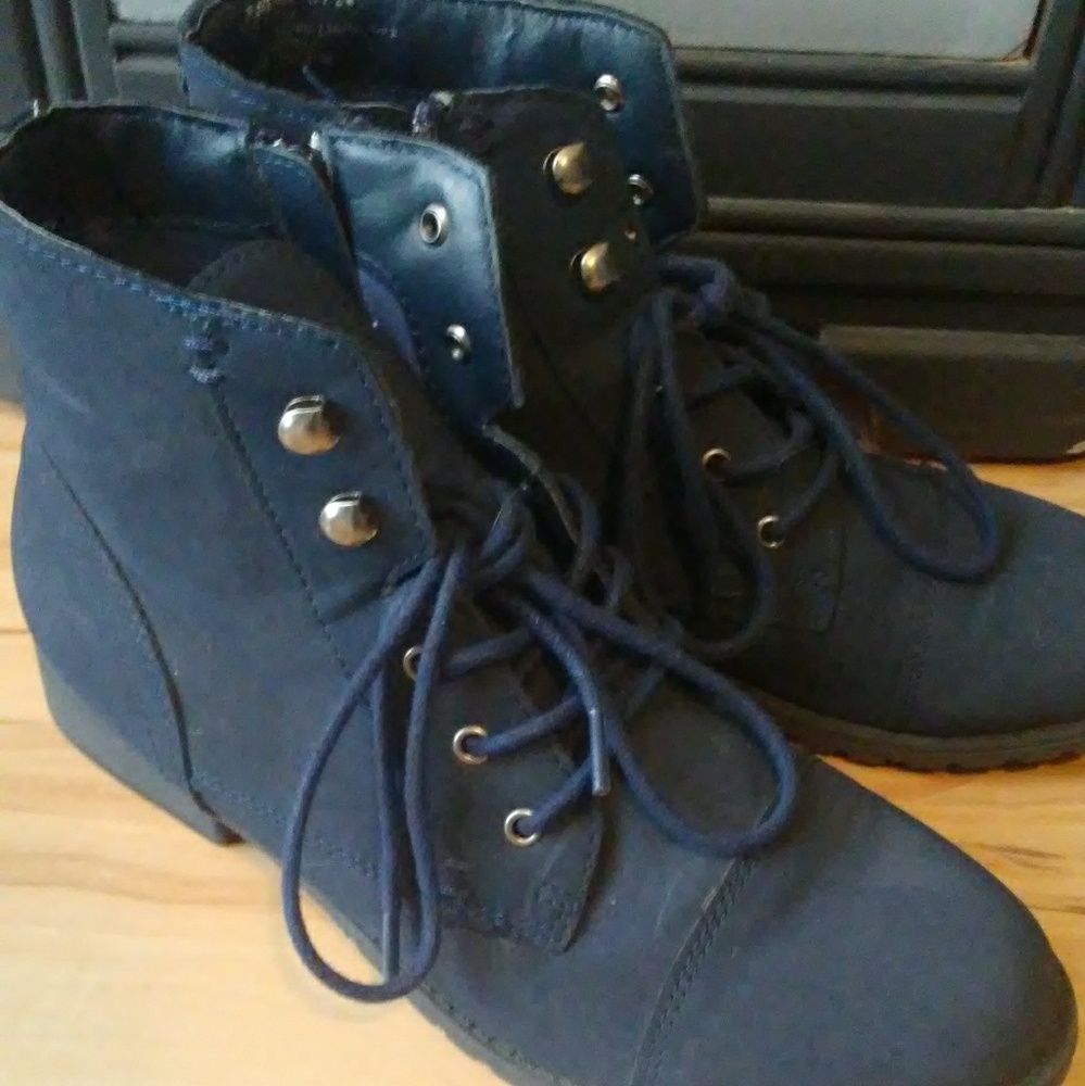 Navy blue lace up boots